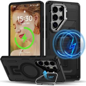 ACANDYA for Galaxy S25 Ultra Case Magnetic Built-in Kickstand Compatible with MagSafe Cover with Camera Ring Stand Military-Grade Protection Shockproof Case for Samsung Galaxy S25 Ultra Black