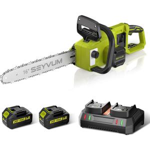 40V 16 Inch Chainsaw with 2 x 4.0Ah Batteries for Tree Felling, Firewood Cutting, Pruning