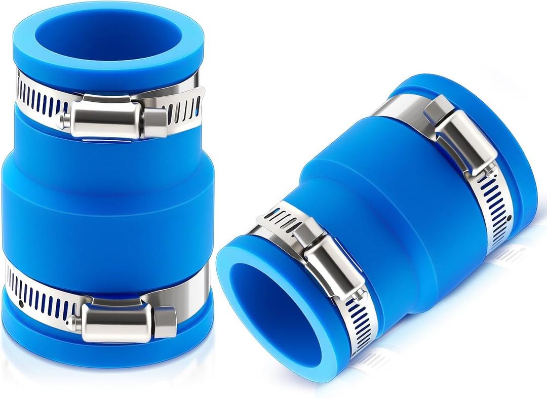 Tondiamo 2 Pcs Pool Vacuum Hose Adapter Replacement Connector for Pool Skimmer Cleaners or Filter Pump Hoses with Stainless Steel Screw Clamps Attachment Fits Multiple Above Ground Accessories(Blue)