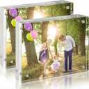 CATIFLIN 5x7 Magnetic Acrylic Frames 2 Pack, Double Sided Clear Frameless Picture Frame Blocks, 20mm Thick Photo Frames Free Standing Display for Family Photos, Certificates, Office, Artwork
