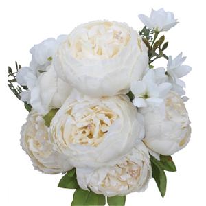 Duovlo Artificial Peony Silk Flowers Fake Flowers Vintage Wedding Home Decoration,Pack of 1 (Spring Milk White)