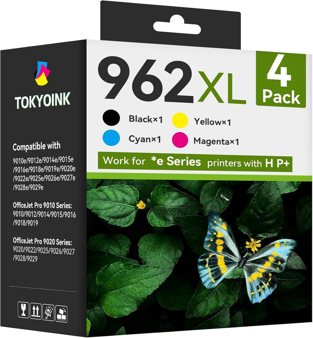 962XL Ink Cartridges Combo Pack Replacement for HP hp962 962 XL Ink Cartridges Works with OfficeJet Pro 9010e 9012e 9014e 9015e 9018e 9019e 9020e 9022e 9025e 9028e Series (962XL-4P, BK/C/M/Y)