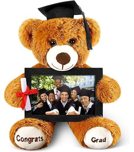 Leyndo Class of 2025 Graduation Plush Bear with Picture Frame Diploma Cap 9 Inch Congrats Grad Plush Stuffed Animal Bear Graduation Gifts for Preschool Kindergarten College Masters (Black)