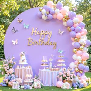 6.6 FT Purple Round Backdrop Cover for Circle Balloon Arch Stand Lavender Lilac Stretchy Circle Arch Backdrop Covers for Wedding Arch Baby Shower Birthday Party Photo Shoot Arch Background Decorations