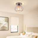 FRIXCHUR Small Chandelier Semi Flush Mount Ceiling Light Fixture Chrome Crystal Ceiling Lighting Modern Crystal Ceiling Light Fixture for Hallway Closet Kitchen Island Dining Room Bedroom E26 Base
