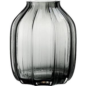 Black Grey Glass Vase for Flowers,Dark Grey Bud Tall Glass Vases,H-8.0" Simple Striped Design for Home Floor Decor,Farmhouse Decor, Centerpiece Coffee Table Decorations