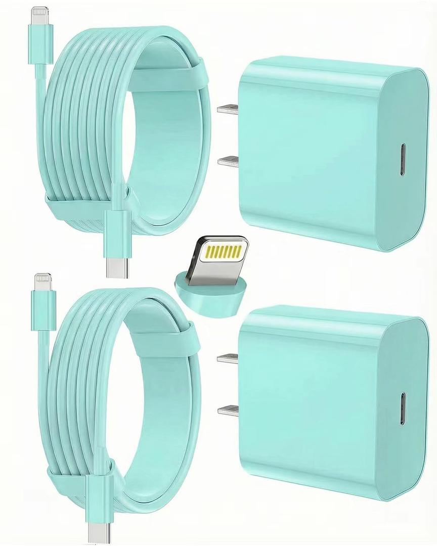 FEEL2NICE iPhone Charger Fast Charging 2 Pack Type C Wall Charger Block with 2 Pack [6FT&10FT] Long USB C to Lightning Cable for iPhone 14/13/12/12 Pro Max/11/Xs Max/XR/X,AirPods Pro,Green