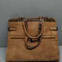 FADEON Laptop Bag for Women Designer PU Leather Large Tote Bags Backpack Purses with 15.6 Laptop Compartment Shoulder Handbag (Camel Brown Retro Style)