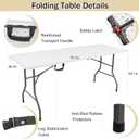 1 Set 6 FT Rectangle Folding Table with Carrying Handle, Lightweight Fold-in-Half Utility Table, with Matching Black Stretch Spandex Covers, Ideal for Weddings, Parties, Camping, Banquets, Crafts