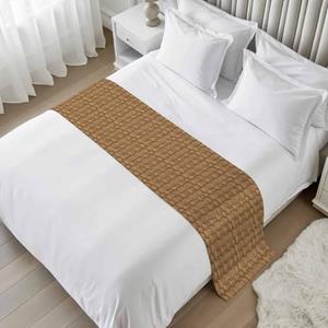 Qunlirancou Vintage Rattan Bed Runner Twin Size, Minimalist Abstract Wicker Texture Brown Bed Scarf Protector Slipcover for Bedroom Wedding Room Hotel, Bedding Runner Throws for Foot of Beds56x24