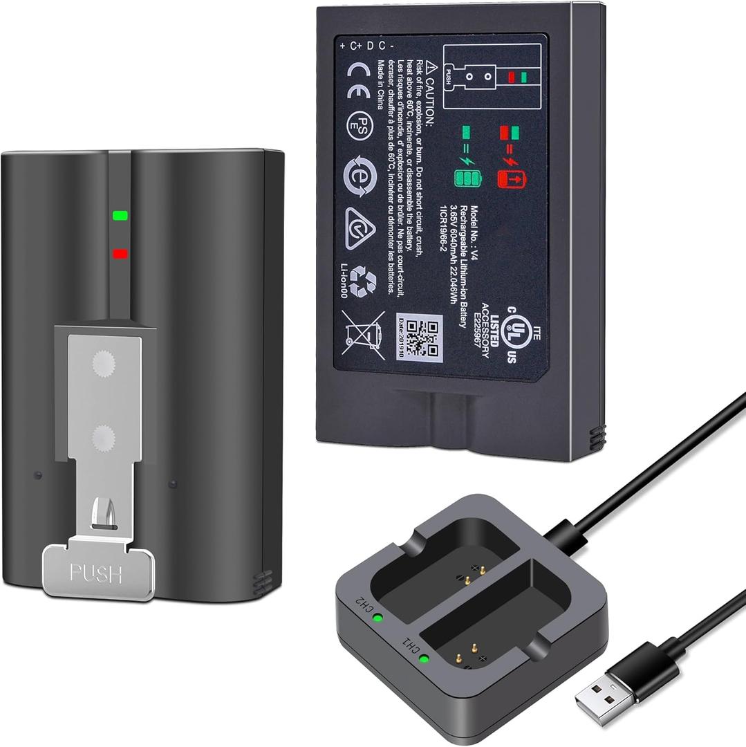 2-Pack V4 Battery Replacement with Charger Station for Ring-Doorbell Camera 2/3/4, Spotlight Camera Stick Up Cam, Rechargeable Upgraded Lithium Li-ion Batteries Indoor 3.65V 6040mAh/22.046Wh