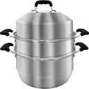 MANO Steamer Pot for Cooking 14.2 inch Steam Pots with Lid 2-tier Stainless Steel Steaming Pot Multipurpose Cookware with Handle for Vegetable, Dumpling, Stock, Sauce, Food