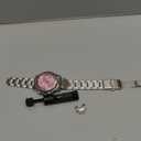 Women's Elegant Chronograph Rotatable Bezel Mineral Glass Luminous Watch Stainless Steel Waterproof Date Analog Quartz Watch Fashion Business Dress Wrist Watch (Silver Pink)