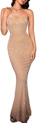 Kaei&Shi Rhinestone Mesh Dress,Glitter Sparkly Embellished Sheer Maxi Dresses,Sexy Birthday Outfit for Women Cocktail Party, S
