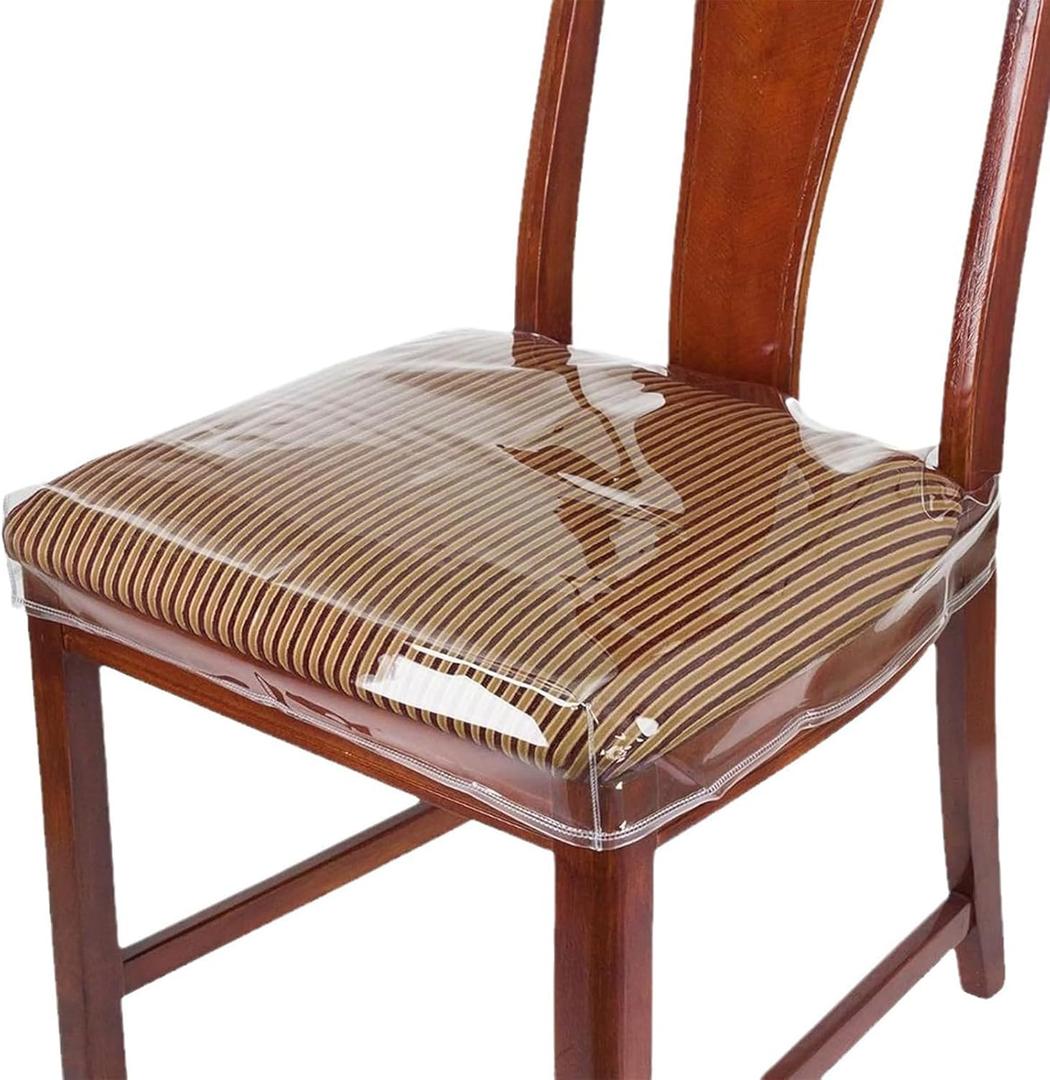 EupHHonycs 4 Pack Large Plastic Chair Covers for Dining Room Clear PVC Kitchen Chair Seat Protectors with Adjustable Belt Strap for 18''x17'' Standard Chair, Stain, Water and Kitty Scratch Resistant