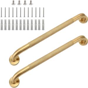 2 Pack 24 Inch Bathroom Shower Grab Bar, 304 Stainless Steel 1.25" Diameter Anti-Slip Handicap Grab Bar Support Shower Rail Senior Handrail Shower Safety Bar Handle Gold