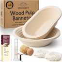 Non-Stick Wood Pulp Banneton Bread Proofing Basket Set With Aliquot Jar, 9" Round & 10'' Oval Sourdough Banneton Basket Kit, Bread Making Tool Sourdough Starter Kit with Proofing Bowl