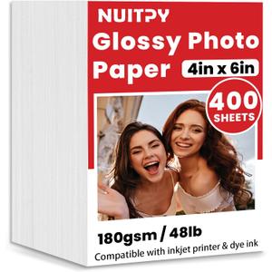 400 Sheets Glossy Photo Paper, 4in x 6in Inkjet Photo Printer Paper, Picture Paper for Photos, Calendars, Brochures, Cards, Menus(180gsm / 48lb)