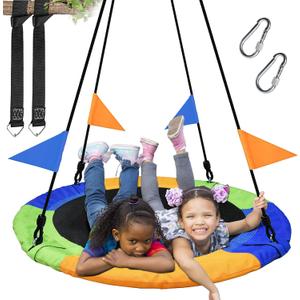 PACEARTH 40 Inch Saucer Tree Swing Flying 900lb Weight Capacity 2 Added Hanging Straps Adjustable Multi-Strand Ropes Colorful Safe and Durable Swing Seat for Children