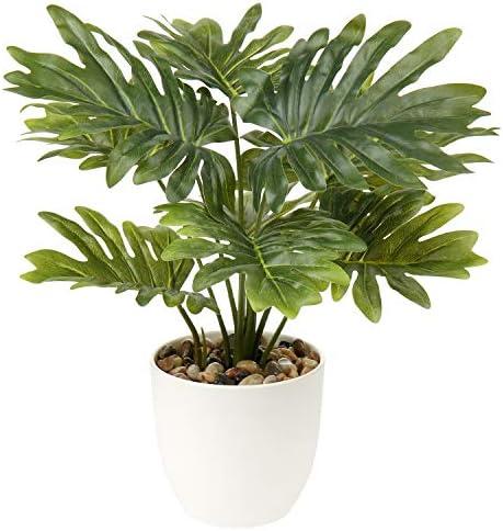 Briful 18'' Tall Artificial Monstera Plant for Home Decor - Indoor Potted Faux Greenery in White Pot for Bathroom Kitchen Decorations