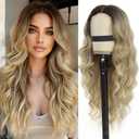 Long Wavy Ombre Blonde Wig for Women Glueless Lace Hairline Synthetic Lace Front Wigs for Daily Party Cosplay Use 24 Inch Ombre Blonde