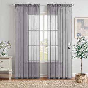 MIULEE 2 Panels Solid Color Sheer Window Curtains Elegant Window Voile Panels/Drapes/Treatment for Bedroom Living Room (54X96 Inches Charcoal Grey)