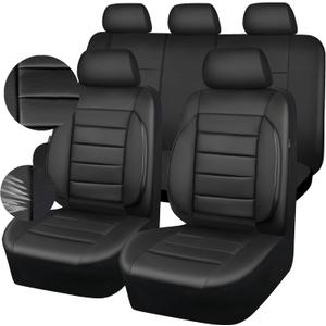 CAR PASS Leather Seat Covers Full Set Universal Water Resistant 3D Foam Back Support, Luxury Comfort Automotive 5 Seat Covers All Season Fit for SUV,Sedan,Van, Airbag Compatible Elegance(Pure Black)