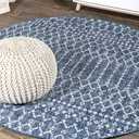 JONATHAN Y Moroccan Geometric Indoor Outdoor Round Area Rug 4 Ft Navy/Light Gray, Ourika Textured Weave for Backyard, Patio, Porch, Easy-Cleaning, High Traffic, Pet-Friendly, Non-Shedding SMB108B-4R, 3'11"