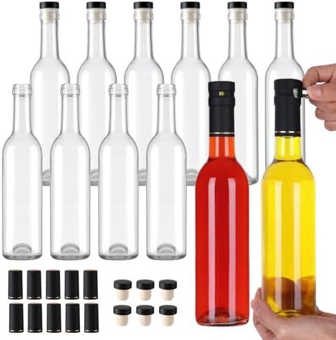 AuroTrends 12 oz Wine Bottles 12Pack with Cork Lids & Shrink Capsules - Durable 375ml Glass Bottles with Lids for Home Brewing, Sparkling Beverages, Fermentation, and Crafting