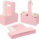 PATIKIL 2 Cup Drink Carrier with Handle 10 Pack Kraft Paperboard to Go Coffee Cup Holder, Portable Disposable Handled Drink Carriers for Take Out Restaurant Food Service, Multicolor (Pink/White)