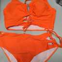 SOLY HUX Womens Plus Size Two Piece Bathing Suit Bikini Swimsuit | Tummy Control, High Waisted Bikini Sets, Adjustable Tie String, Sexy (Orange, XXL)