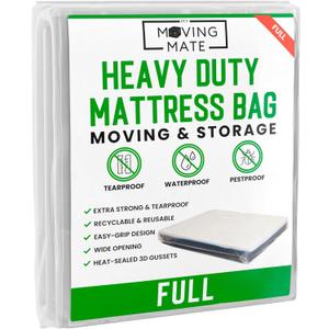 Full Mattress Bag for Moving and Storage - 5 Mil Mattress Cover for Moving and Storage - Mattress Protector Storage Bags - Heavy Duty, Reusable, Tearproof (Full (1-pack))