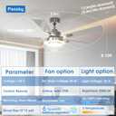 Passky Ceiling Fans with Lights, 52 inch Modern Ceiling Fan with Light and Remote Control, 3CCT, Dimmable, Reversible, Noiseless, Silver Ceiling Fan for Bedroom, Living Room