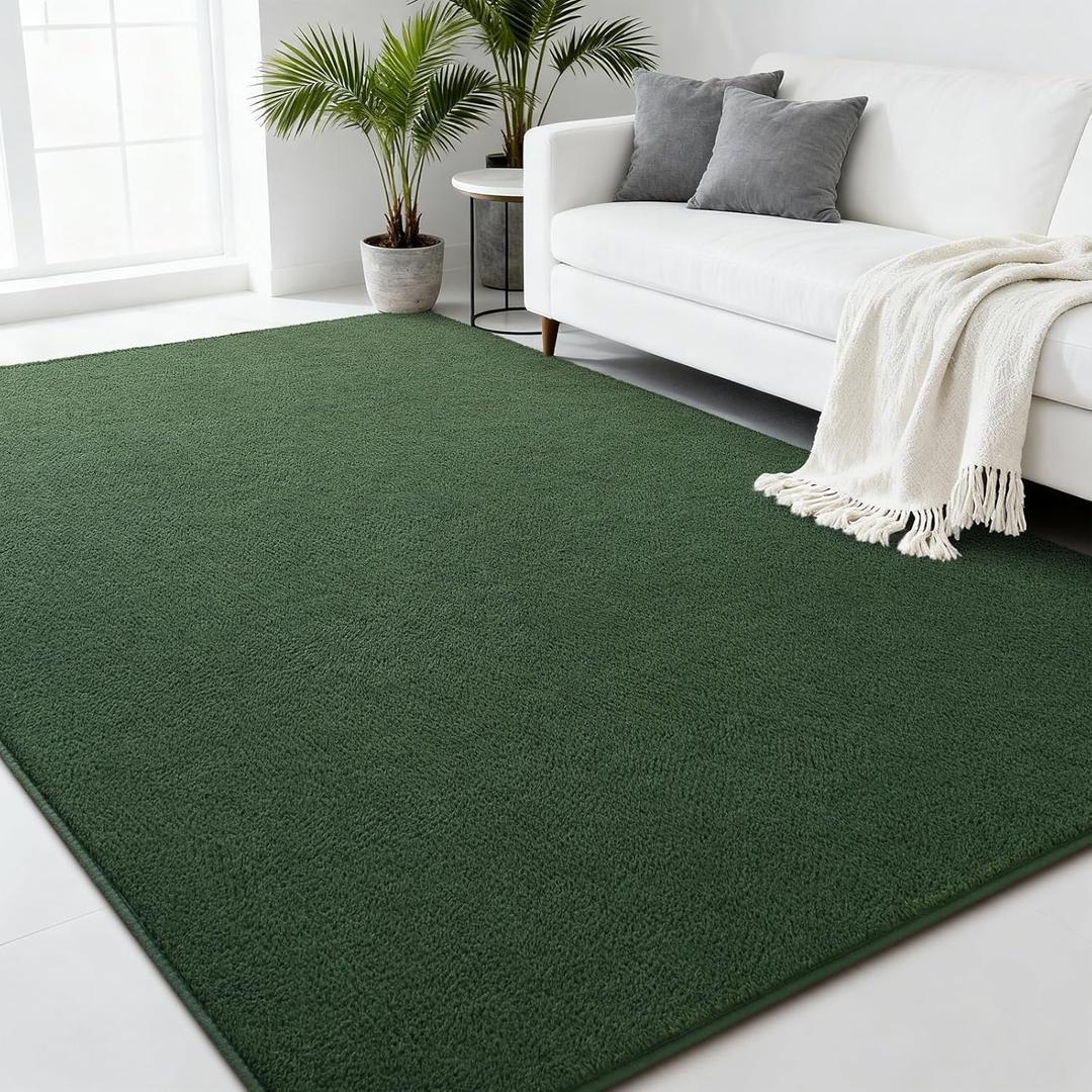 Deep-Green Area Rugs for Bedroom Living Room, 4x6 Feet Indoor Memory Foam Rug, Modern Washable Rugs for Kids Boys Girls Room, Dorm Bedside Shag Carpets for Home Decor