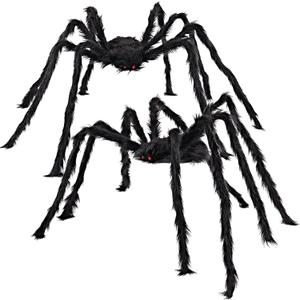 JOYIN 2 Pack 5 Ft Halloween Outdoor Decorations Hairy Black Spider, Scary Giant Spider, Fake Large Haunted House Props, Halloween Yard Lawn Decorations Party Indoor Decor