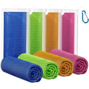 Fivali Cooling Towels for Neck and Face: 4 Pack Cooling Neck Wraps Chilly Sweat Towels for Gym Sports Workout, Green 40"x12" (Royalblue+green+orange+ Rose Red)