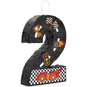 BLUE PANDA Number 2 Race Car Pinata for Two Fast Birthday Decorations and Party Supplies - Number 2 Pinata Race Car Birthday Party Decoration (Small, 16.5 x 11.85 x 3 In)