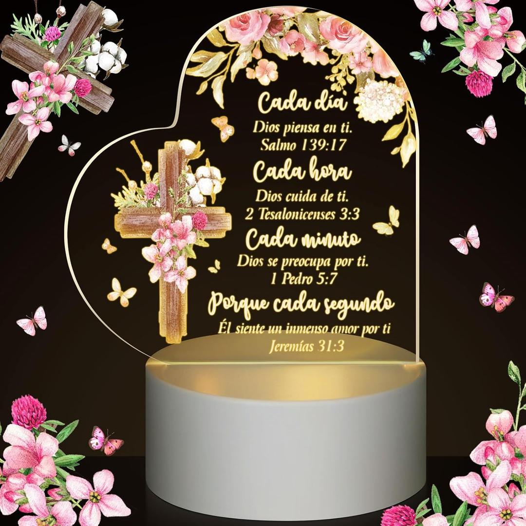 Jetec Christian Acrylic Night Light Gift Women Inspirational Religious Gift with Warm Color Lamp Base LED Night Light Bible Verse Decor for Graduation Wedding Church Coworker(Spanish)