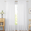RYB HOME White Curtains Linen Textured Sheer Light Filtering Semi Sheer Curtains 84 inches Long Half Privacy Window Drapes for Living Room Bedroom Dining, Length 84 by Width 52 inch, 2 Panels Set