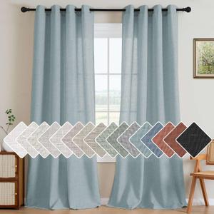 H.VERSAILTEX Living Room Linen Curtains - Semi Sheer, Nickel Grommet, Energy Saving, Light Filtering Window Treatments - Cloud Blue, 2 Panels, 52 x 84 Inch