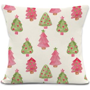 Christmas Tree Pillow Covers 18x18 Inches, Preppy Pink and Green Xmas Pine Tree Decorative Pillowcase Cases, Winter Christmas Throw Pillow Covers for Couch Sofa Bed Home Room Decor
