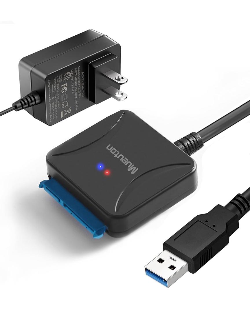 SATA to USB Adapter, USB 3.0 to SATA III Hard Drive Adapter, Hard Drive Reader for 2.5/3.5 inch HDD SSD UASP with 12V/2A Power (Black)