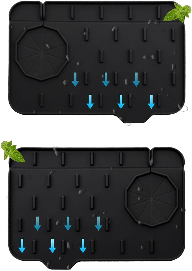 2 Pieces Black Faucet Guard & Draining Mat 8.3" Mini Splash Guard Faucet Handle Drip Catcher Tray Mat for Kitchen & Bathroom Sink Small Kitchen Sink Splash Guard for Placing Dish Soap Sponge