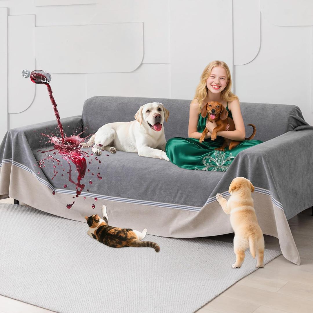 Loiion 100% Double-Sided Waterproof Dog Sofa Cover - Anti-Slip, Leakproof Couch Cover, Pet-Friendly Couch Protectors for Puppy, Large Dog, Kids and Pets 118"X91" (Brown Gray)