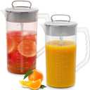 Frcctre 2 Pack Mixing Pitcher for Drinks 2 Quart/ 64oz Plastic Water Pitcher with Lid, Easy-Mix Angled Plastic Blades and Adjustable Mixer Plunger Container for Juice, Milk, Tea, Beverage Container