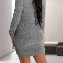 FairBeauty Women's Sexy Sparkly V Neck Long Sleeve Ruched Metallic Bodycon Club Mini Dresses (Medium)