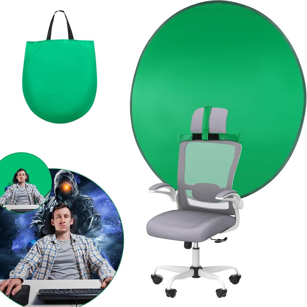 Green Screen Chair,56 IN Collapsible Green Screen Backdrop Kit,Pop Up Green Screen for Streaming with Storage BagPortable Greenscreen Backdrop for Photography,Gaming,Streaming,Zoom Meeting and Gaming