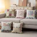 vctops Set of 2 Quilted 100% Cotton Boho Throw Pillow Covers 18" x 18" Farmhouse Country Floral Patchwork Decorative Cushion Cover, Patchwork Flower D