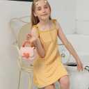 Girl's Dress, Mini Checkered Dress Sleeveless for Girl, Summer Gingham Sling Strap Sundress Age 4-13 (Yellow)