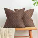 MIULEE Pack of 2 Decorative Vintage Burlap Linen Outdoor Throw Pillow Covers Modern Farmhouse Pillowcases Rustic Woven Textured Cushion Cover for Sofa Couch Bed 18x18 Inch Dark Coffee